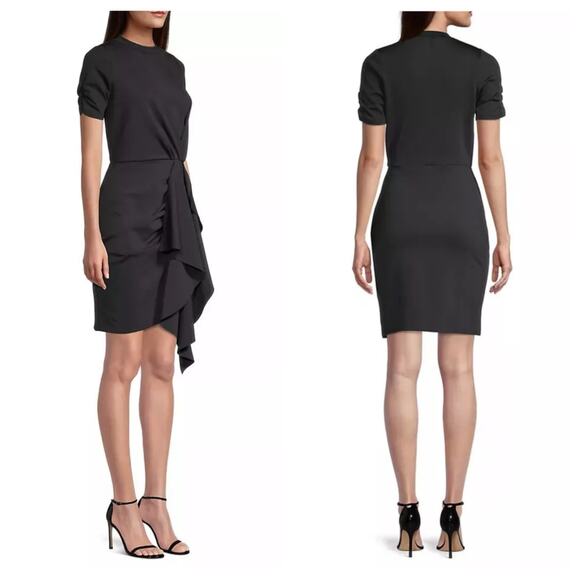 Rachel Parcell Black Draped Interlock Minidress Size Large NWT Cocktail Stretch - Picture 13 of 13